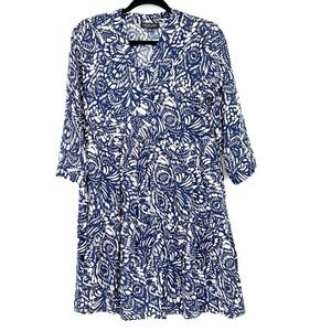 Rachel Zoe Blue White Abstract Print Tiered V-Neck Dress with Pockets XS NWOT